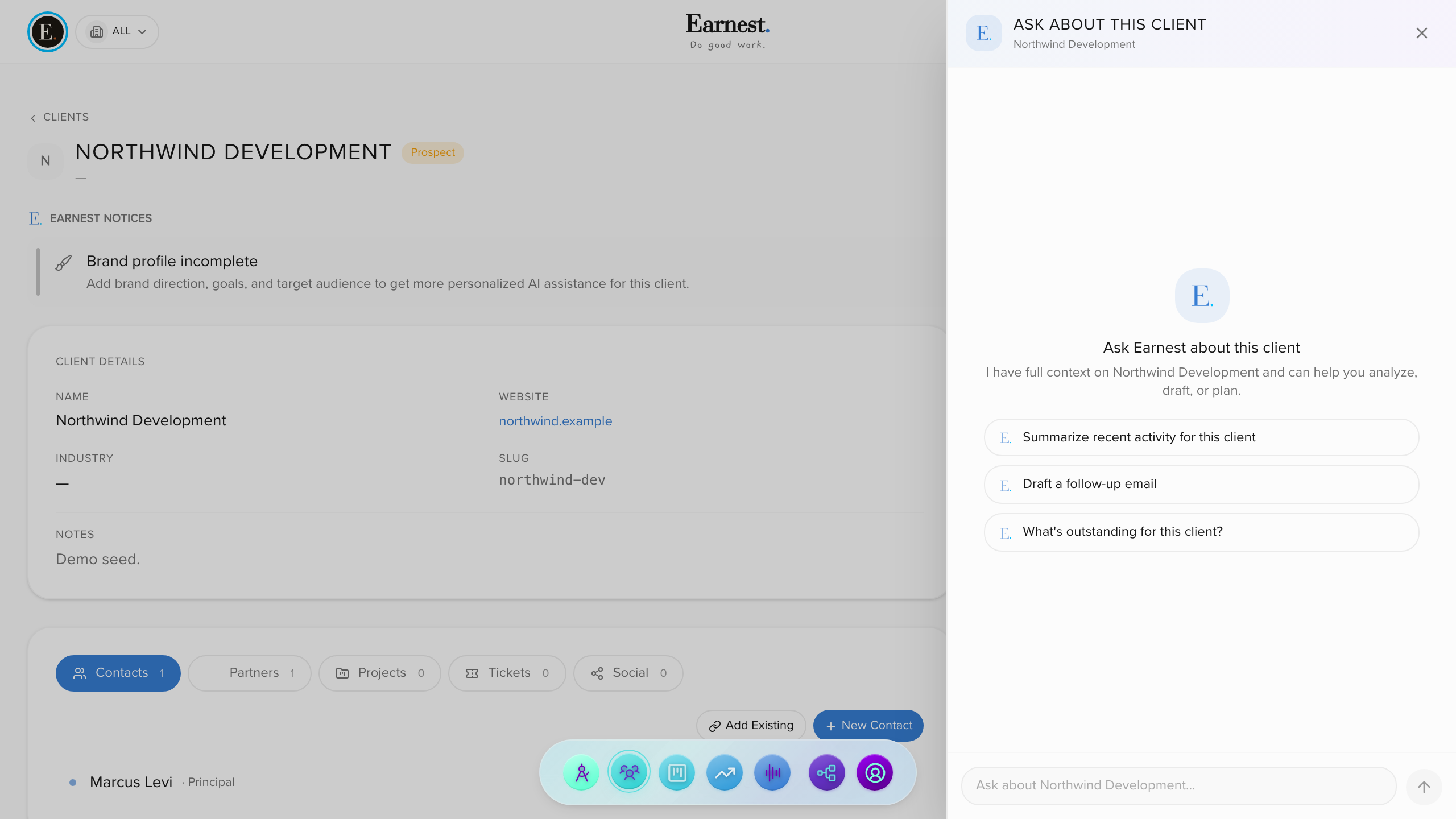 Contextual AI Sidebar inside Earnest