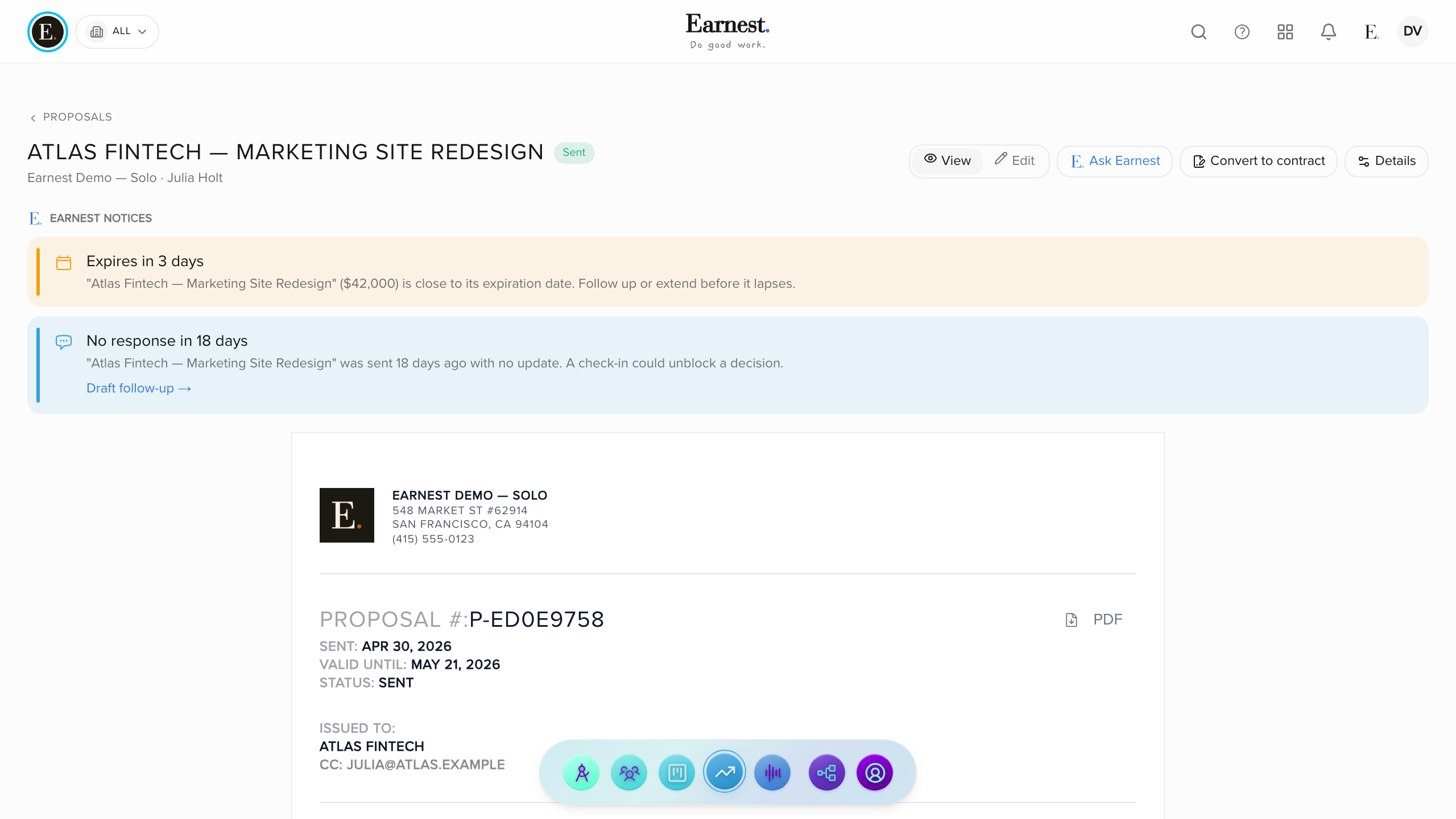 AI Proposal Drafter inside Earnest