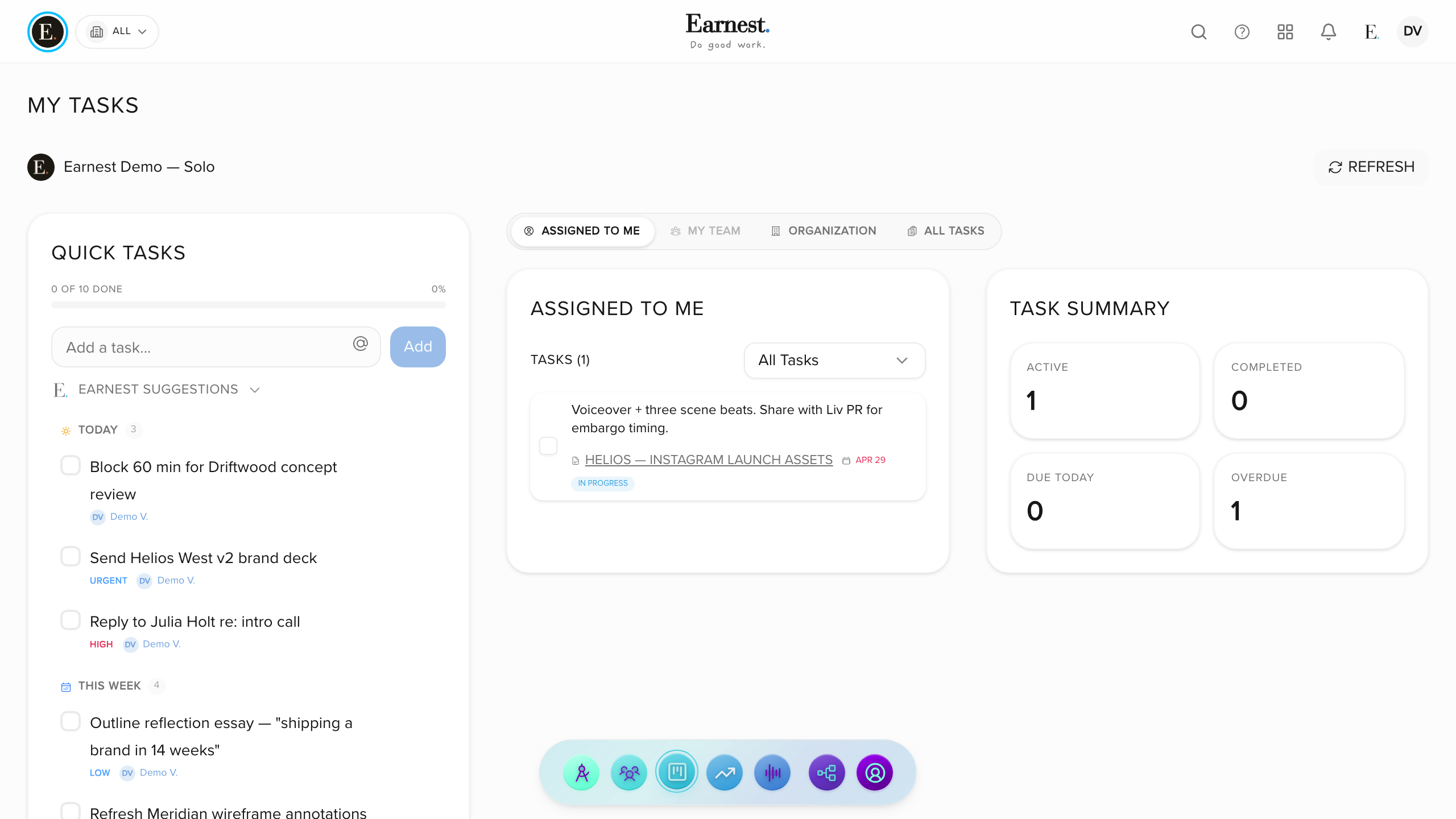 Quick Tasks & AI To-Dos inside Earnest