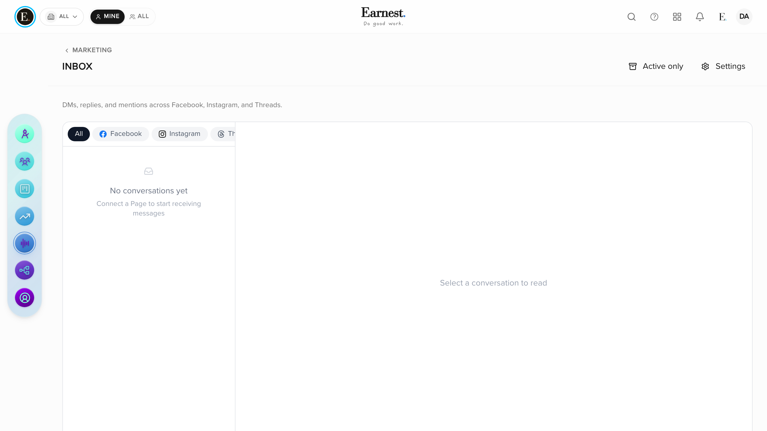 Social Inbox inside Earnest